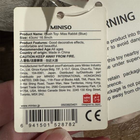 Miniso Life Plush Toy with Tags Miss Rabbit Blue Bow Medium 17" Stuffed Animal - Picture 6 of 6